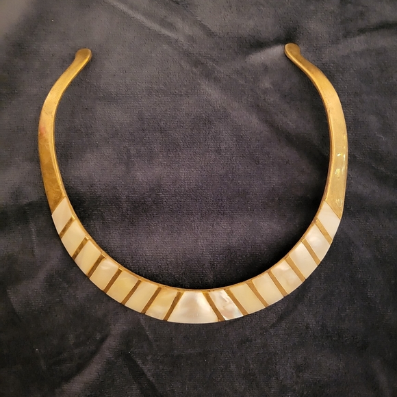 Dore Jewelry - Antique Dore Mother of Pearl and Brass Necklace